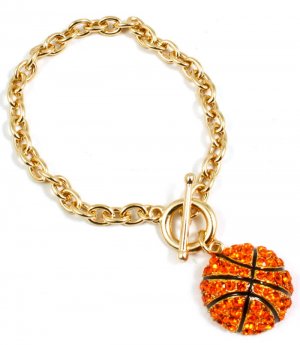 Orange Bracelet Toggle Crystal Studs Pave Set Basketball Sports Texture 8 Inch Long 11312-1230RDORG