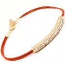 Orange Bracelet Cord Faux Leather Lobster Clasp Crystal Studs 7 Inch Long 11312-2253GDORG