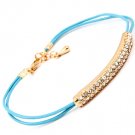 Teal Bracelet Cord Faux Leather Lobster Clasp Crystal Studs 7 Inch Long 11312-2253GDTEL