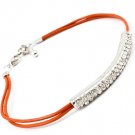 Orange Bracelet Cord Faux Leather Lobster Clasp Crystal Studs 7 Inch Long 11312-2253RDORG