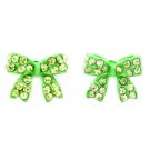 Green Earring Post Earring Crystal Studs Ribbon Pave Set 9 Mm Drop 11315-1278GRN