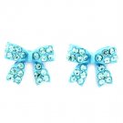 Teal Earring Post Earring Crystal Studs Ribbon Pave Set 9 Mm Drop 11315-1278TEL