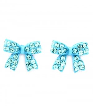 Teal Earring Post Earring Crystal Studs Ribbon Pave Set 9 Mm Drop 11315-1278TEL