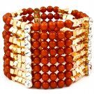 Brown Bracelet Stretch Mixed Bead Crystal Studs Marbles 1 3 4 Inch Drop 116112-2088GDBRO