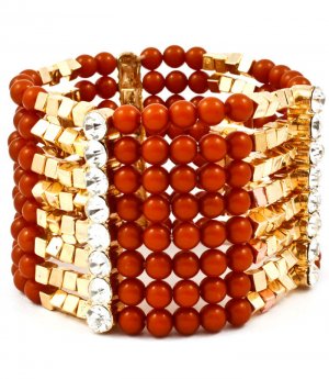 Brown Bracelet Stretch Mixed Bead Crystal Studs Marbles 1 3 4 Inch Drop 116112-2088GDBRO