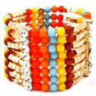 Multi Colored Bracelet Stretch Mixed Bead Crystal Studs Marbles 1 3 4 Inch Drop 116112-2088GDMLT