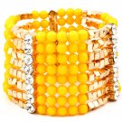 Yellow Bracelet Stretch Mixed Bead Crystal Studs Marbles 1 3 4 Inch Drop 116112-2088GDYEW