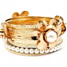 White Bracelet Bangle Stackable Faux Pearl Flower Various Hoops 1 1 2 Inch Width 11612-1148GDWHT