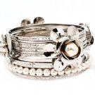 White Bracelet Bangle Stackable Faux Pearl Flower Various Hoops 1 1 2 Inch Width 11612-1148RDWHT