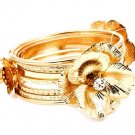 Gold Colored Bracelet Bangle Stackable Flowers Crystal Studs Texture Glass Stones 1  11612-1151GDGOD