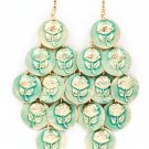 Turquoise Earring Fish Hook Cascade Discs Rose Pattern Texture 3 1 2 Inch Drop 11615-1078GDTQA