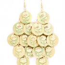 Turquoise Earring Fish Hook Cascade Discs Rose Pattern Texture 3 1 2 Inch Drop 11615-1078GDTUQ