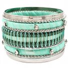 Turquoise Bracelet Bangle Stackable Crystal Studs Fabric Threads Various Hoops Textu 11622-0881RDTUQ