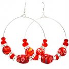 Red Earring Fish Hook Hoop RondelleBeads 2 1 2 Inch Drop 11625-0418RDRED