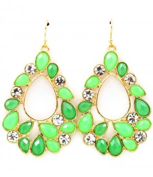 Green Earring Fish Hook Crystal Studs Tear Drop Formica Faceted 1 3 4 Inch Drop 121175-6795GDGRN