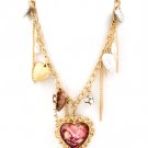 Red Necklace Pendant Pearl Charm Fireball Heart Lucite Stone Butterfly Print Tasse 12141430-457GDRED