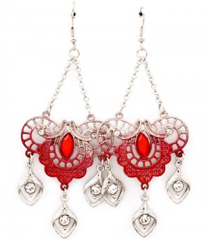 Red Earring Chandelier Drop Fish Hook Crystal Studs Navette Acrylic Stone Fringe 2  1214528-724RDRED