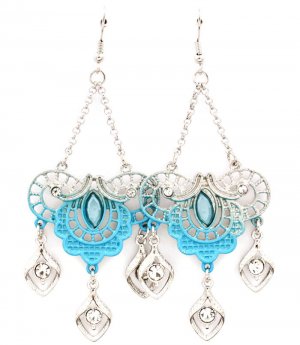 Turquoise Earring Chandelier Drop Fish Hook Crystal Studs Navette Acrylic Stone Fri 1214528-724RDTUQ