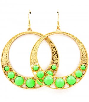 Green Earring Fish Hook Cresent Stud Formica Cabochon 2 Inch Drop 1214528-910GDGRN
