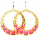 Pink Earring Fish Hook Cresent Stud Formica Cabochon 2 Inch Drop 1214528-910GDPNK