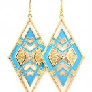 Blue Earring Linear Drop Fish Hook Crystal Stud Diamond Shape Enamel 2 3 4 Inch Dro 1214528-923GDBLU