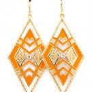 Orange Earring Linear Drop Fish Hook Crystal Stud Diamond Shape Enamel 2 3 4 Inch D 1214528-923GDORG