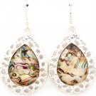 Silver Colored Earring Fish Hook Tear Drop Lucite Stone Avalone Faceted 1 1 2 Inch  1214528-966SVSIV