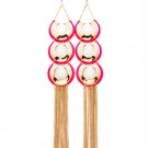 Fuschia Earring Chandelier Drop Fish Hook Linear Drop Cresent Enamel Tassel 9 Inch D 13135-1504GDFSH