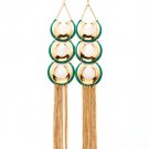 Turquoise Earring Chandelier Drop Fish Hook Linear Drop Cresent Enamel Tassel 9 Inch 13135-1504GDTUQ