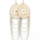 White Earring Linear Drop Fish Hook Tear Drop Painted Multi Layered 5 1 2 Inch Drop 13135-1511GDWHT