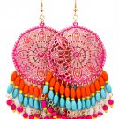 Fuschia Earring Fish Hook Studed Bead Painted Mixed Bead Formica 3 Inch Drop 13135-1524AGFSH