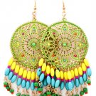 Green Earring Fish Hook Studed Bead Painted Mixed Bead Formica 3 Inch Drop 13135-1524AGGRN