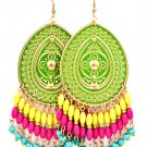 Green Earring Fish Hook Tear Drop Painted Mixed Bead Formica 3 1 2 Inch Drop 13135-1528GDGRN
