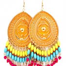 Orange Earring Fish Hook Tear Drop Painted Mixed Bead Formica 3 1 2 Inch Drop 13135-1528GDORG