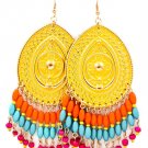 Yellow Earring Fish Hook Tear Drop Painted Mixed Bead Formica 3 1 2 Inch Drop 13135-1528GDYEW