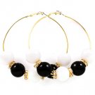 Black & White Earring Pin Catch Hoop Marbles Rondelle 3 Inch Drop 139527-103GDBKW