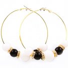 Black & White Earring Pin Catch Hoop Marbles Rondelle 3 Inch Drop 139527-104GDBKW