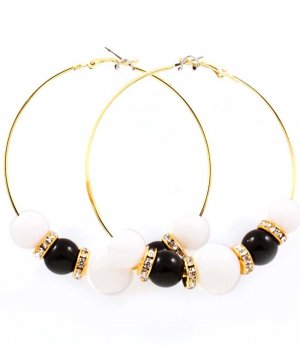 Black & White Earring Pin Catch Hoop Marbles Rondelle 3 Inch Drop 139527-104GDBKW