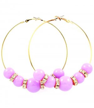Purple Earring Pin Catch Hoop Marbles Rondelle 3 Inch Drop 139527-104GDPUR