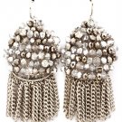 Silver Colored Earring Fish Hook Mixed Bead Prong Set Tassel 1 1 2 Inch Drop 1585-3708RDSIV