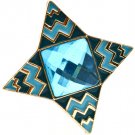 Teal Ring Adjustalbe Stretch Stud Acrylic Stone Enamel Faceted 2 1 4 Inch Tall 171318-1192GDTEL