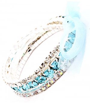 Teal Bracelet Stretch Stackable Various Hoops Prong Set 12 Mm Width 17132-80564SVTEL