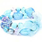 Turquoise Bracelet Stretch Stackable Pearl Mixed Bead Fireball Lucite Stone Faceted 2 17132-81555TUQ