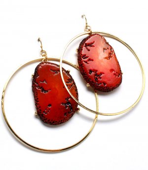 Coral Earring Fish Hook Hoop Gem Stone Metal Casting 2 3 4 Inch Drop 1965-99044GDCOL