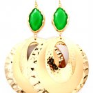 Green Earring Oversized Fish Hook Stud Navette Oval Cresent Formica 4 1 4 Inch Drop 1965-99206GDGRN