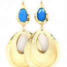 Blue Earring Linear Drop Fish Hook Stud Oval Tear Drop Glittered Formica 4 Inch Drop 1965-99207GDBLU