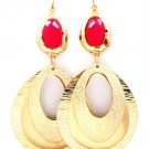 Fuschia Earring Linear Drop Fish Hook Stud Oval Tear Drop Glittered Formica 4 Inch D 1965-99207GDFSH