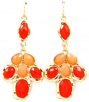 Red Earring Fish Hook Formica Various Cuts Faceted 2 1 4 Inch Drop 1965-99247GDRED