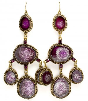 Purple Earring Fish Hook Formica Natural Look Glitter Texture Chandelier Drop 4 Inch 1965-99483BOPUR