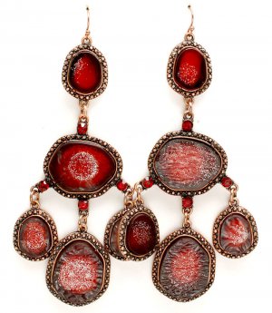 Red Earring Fish Hook Formica Natural Look Glitter Texture Chandelier Drop 4 Inch Dr 1965-99483CORED